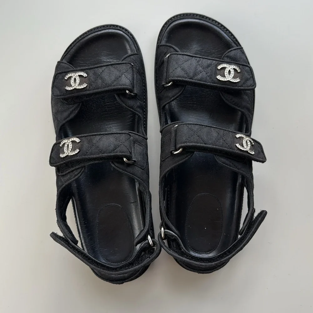 Chanel Quilted Dad Sandals, Black, Size 39.5